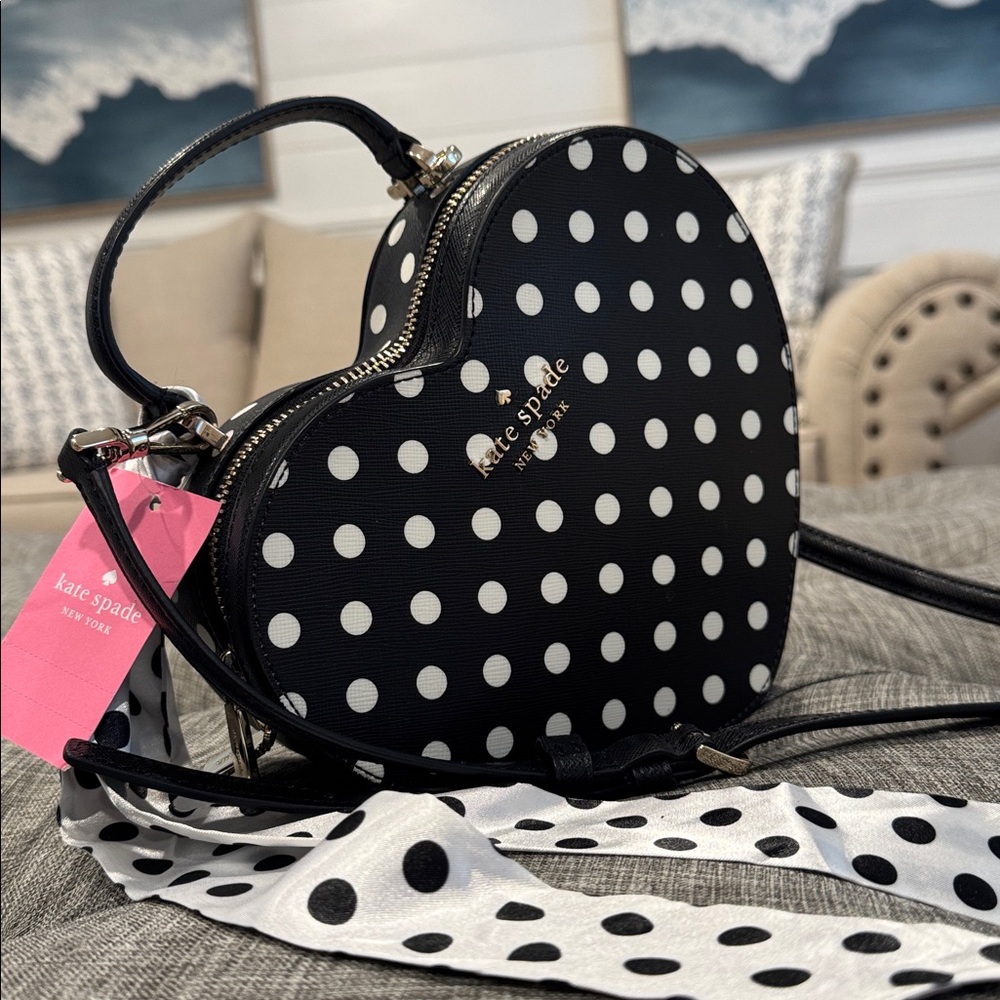 Kate Spade Love Shack Heart Black White Polka Dot Crossbody NWT - Picture 3 of 17